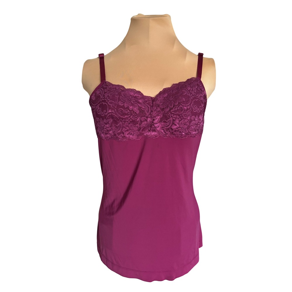 Lace Trim Camisole Tank Top Plum Berry Stretch Adjustable Straps Medium